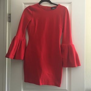 Lulu's red bodycon dress with fun sleeves